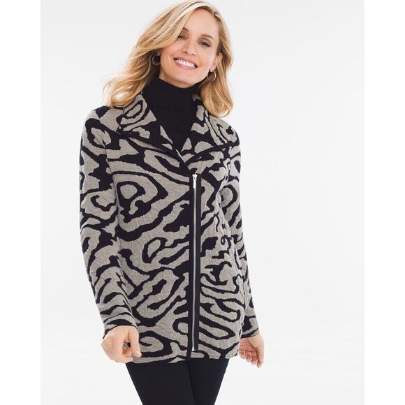 Chico's Cardigan Sweater Jacket 0 S small 4 Asymmetric Zip Boiled Wool Knit Zip - Picture 1 of 11